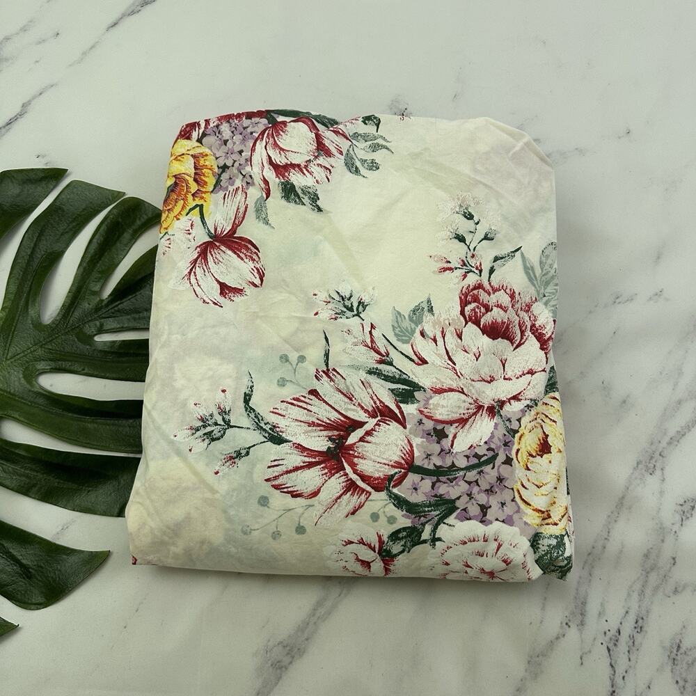Vermont Country Store Floral Bed Sheet Fitted Full Double Size White Pink Cotton